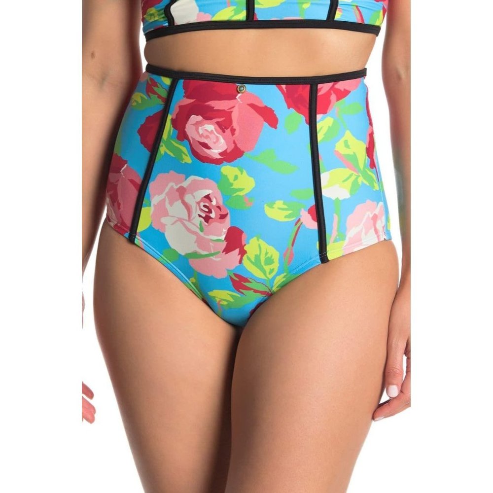 Betsey Johnson Blue Floral High-Waist Bikini Bottom